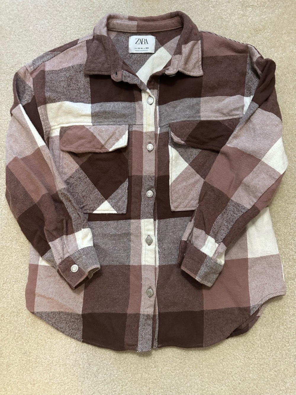Zara Kids Brown & Cream Plaid Button-Down Shirt sz. 13/14